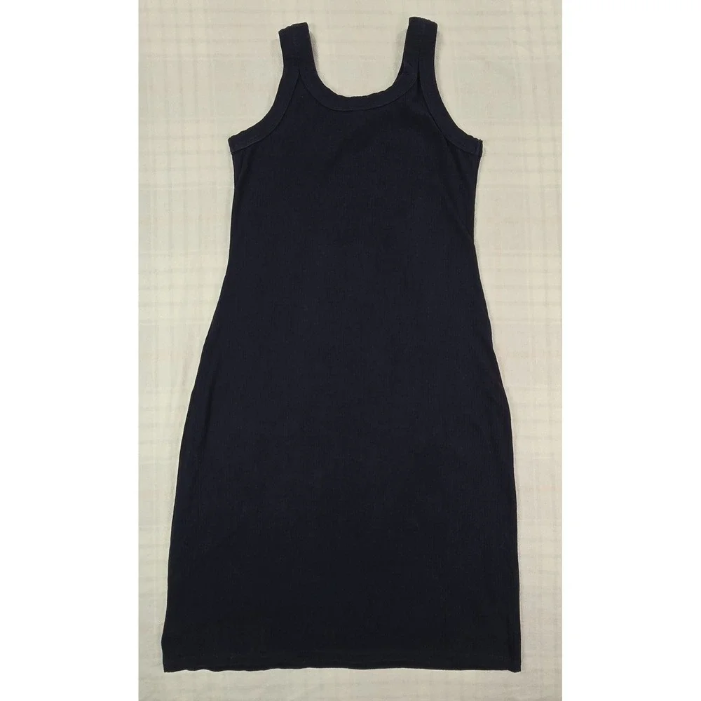 Kowtow Column Rib Dress Knee Length 100% Organic FairTrade Cotton Navy Blue S